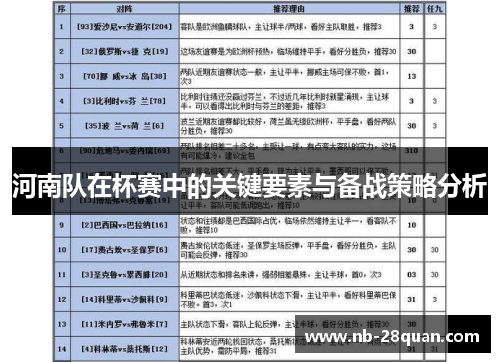 河南队在杯赛中的关键要素与备战策略分析